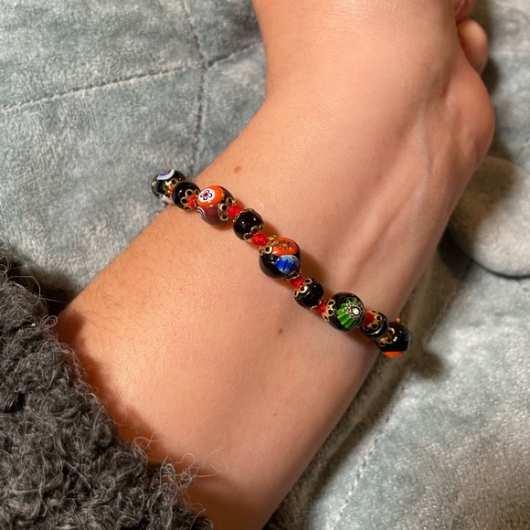 Vintage Italian Millefiori Murano Blown Glass Bead Hand Knotted Bracelet - Picture 4 of 6